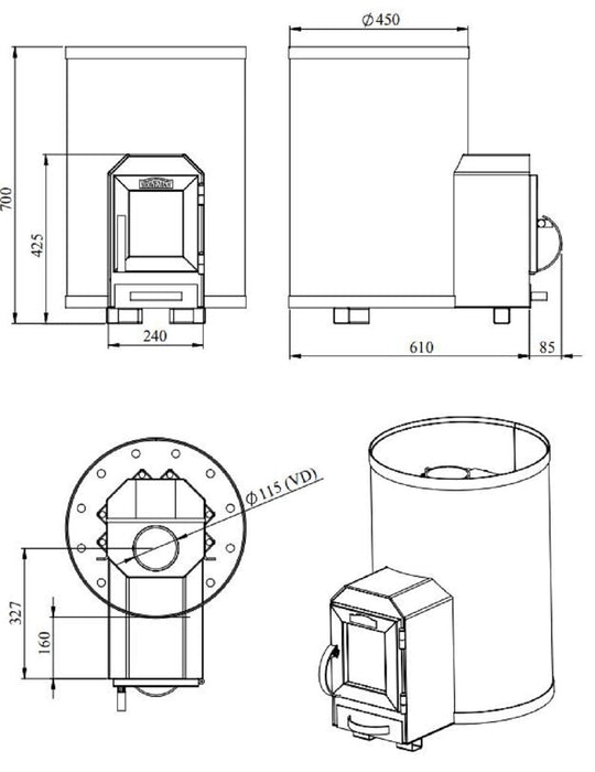 SAUNA Woodburning Stove Stoveman 13R-LS Set