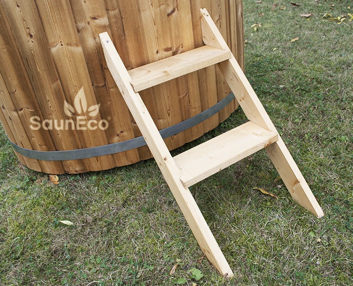 Barrel Saunas Mini Thermowood Hot Tub side view showing thermowood finish