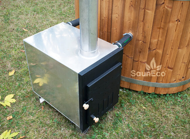 2-person Ø4.2ft Wooden Hot Tub Spa + External Woodburning Stove