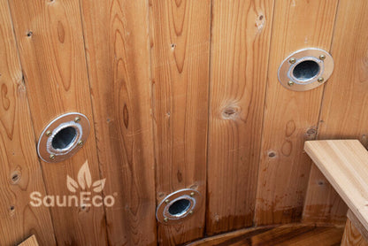 Barrel Saunas Mini Thermowood Hot Tub chimney and steel bands