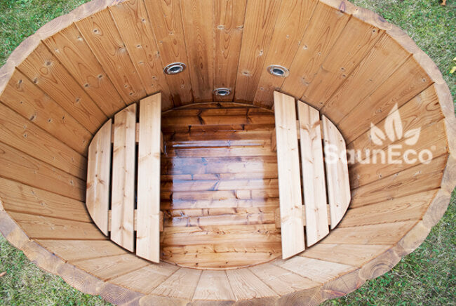 Barrel Saunas Mini Thermowood Hot Tub two-step spruce ladder