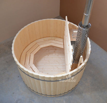 4 Seater Wooden Hot Tub – Spruce – Ø 1,7 meters – Underwater Woodburning Heater