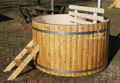 4 Seater Wooden Hot Tub – Spruce – Ø 1,7 meters – Underwater Woodburning Heater