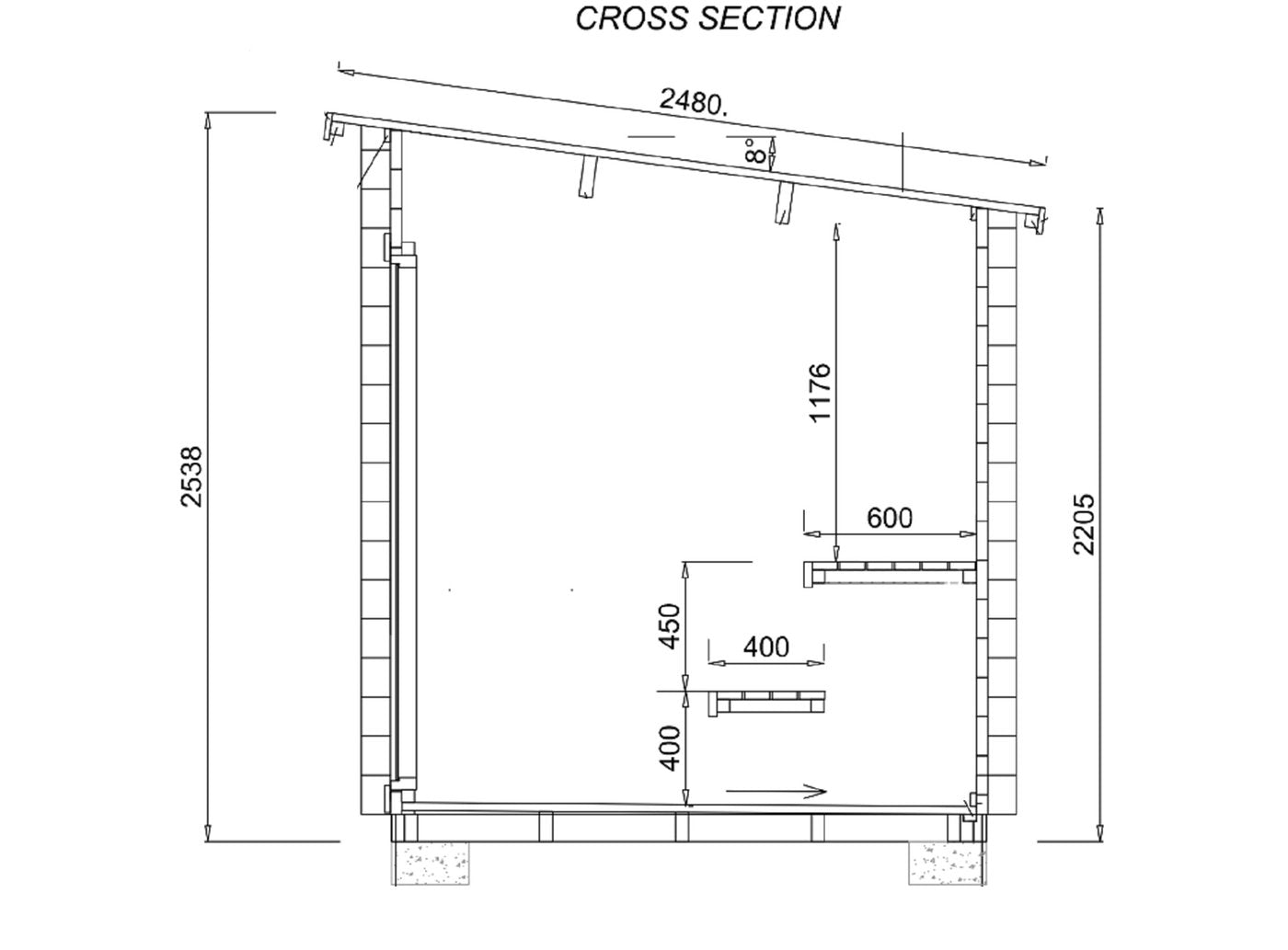 Tampere XXS sauna house cross section diagram
