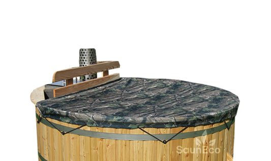 Tarpaulin cover for outdoor wooden hot tub barrel