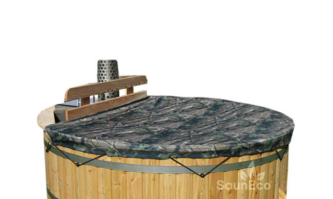 Tarpaulin cover for outdoor wooden hot tub barrel