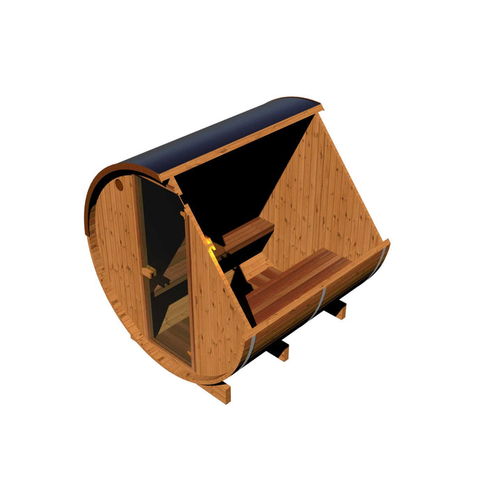 Thermo Wood Barrel Sauna Black - 4-6 Person Outdoor Sauna