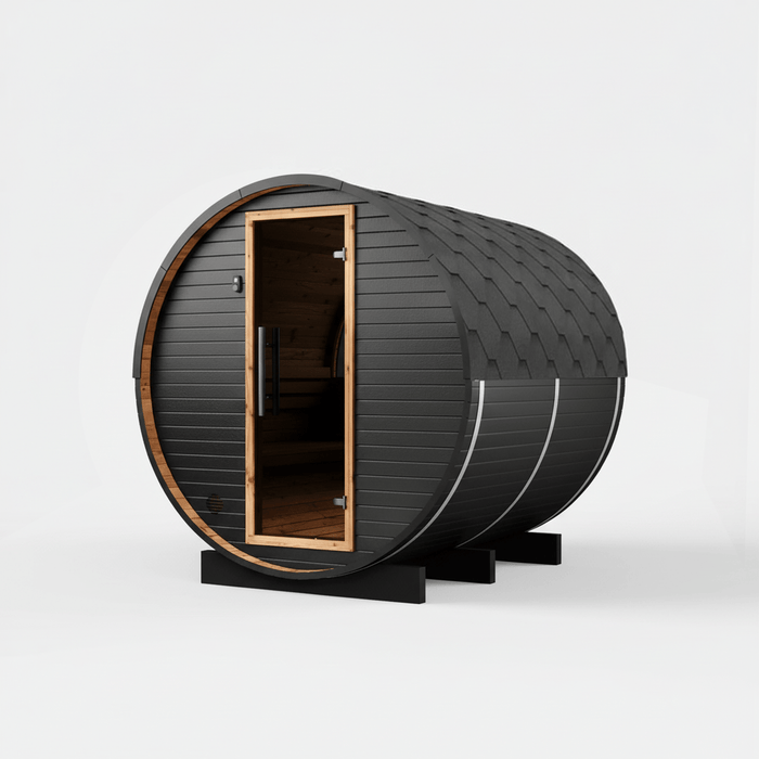 Thermo Wood Barrel Sauna Black - 4-6 Person Outdoor Sauna