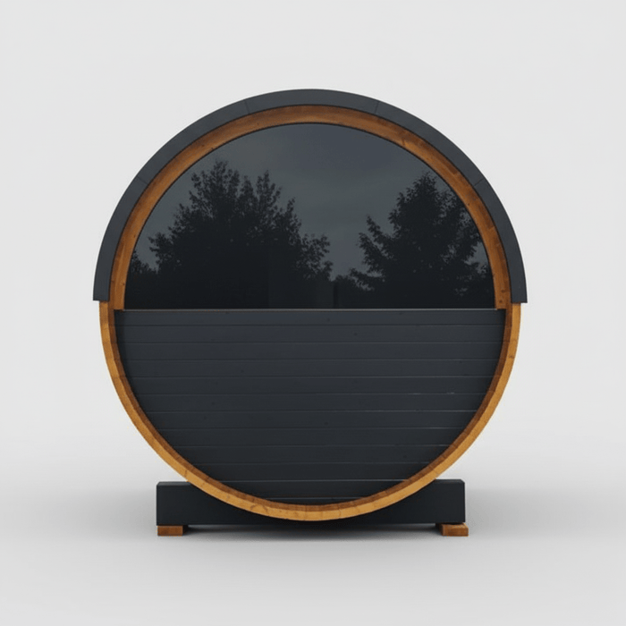 Thermo Wood Barrel Sauna Black - 4-6 Person Outdoor Sauna
