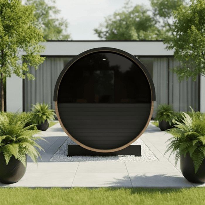 Thermo Wood Barrel Sauna Black - 4-6 Person Outdoor Sauna