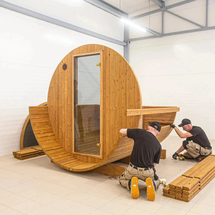Thermo Wood Barrel Sauna - Regular with Changing Room (4-6 Person)