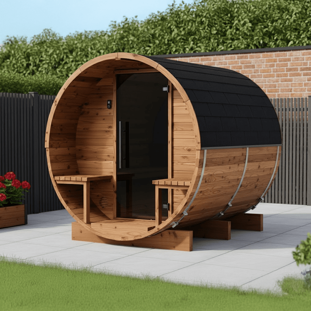 Thermo Wood Barrel Sauna - Regular with Relaxation Terrace (2-4 Person)