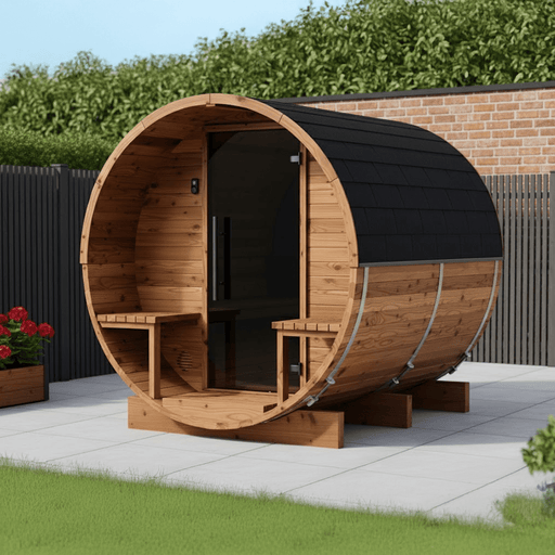 Thermo Wood Barrel Sauna - Regular with Relaxation Terrace (2-4 Person)