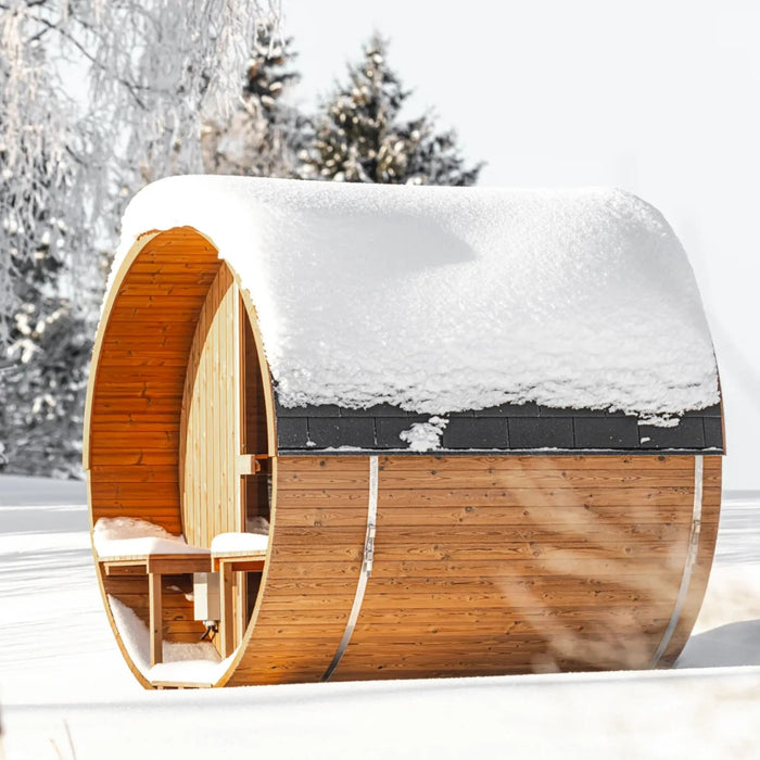 Thermo Wood Barrel Sauna - Small with Relaxation Terrace (2-4 Person)