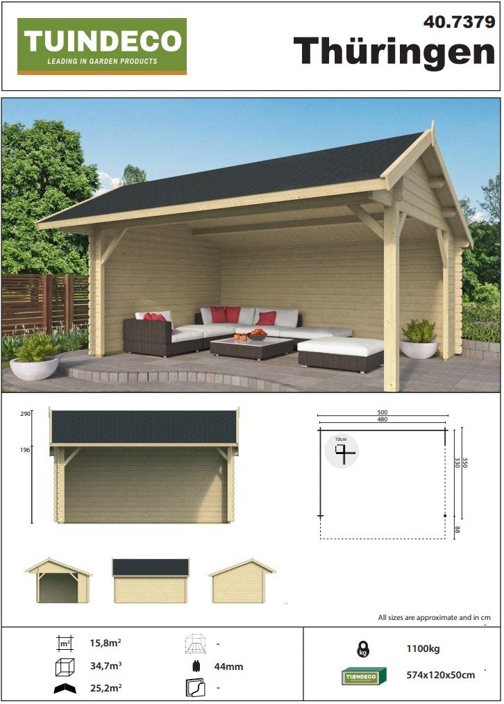 Thurin Log Cabin Gazebo 5 x 3.5m