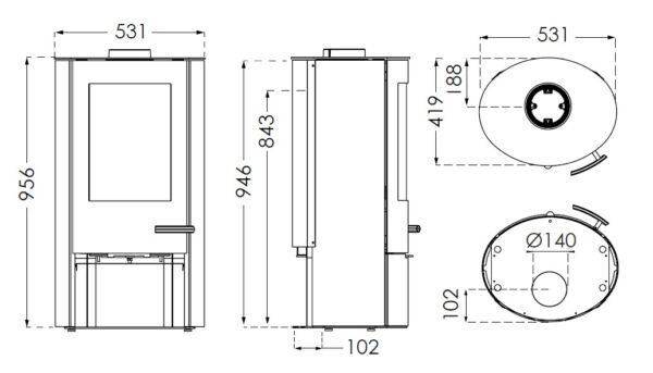 TermaTech TT20 Streamline R Wood Burning Stove 5kW, DEFRA Approved, Black