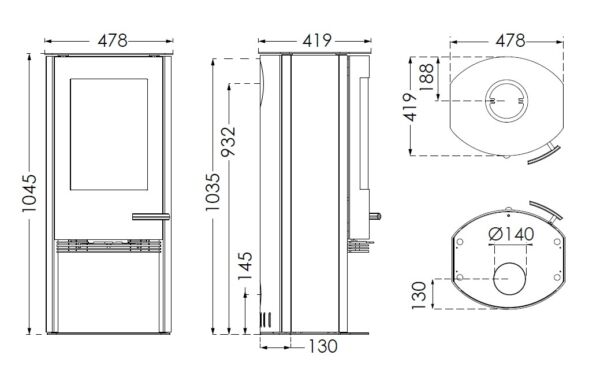 TermaTech TT20 Wood Burning Stove 5kW, DEFRA Approved, EcoDesign, Black
