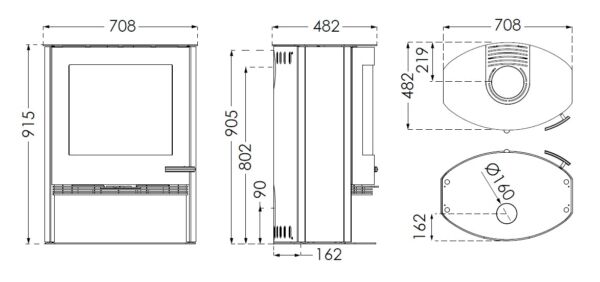 TermaTech TT22 Contemporary Wood Burning Stove 7.5kW Black