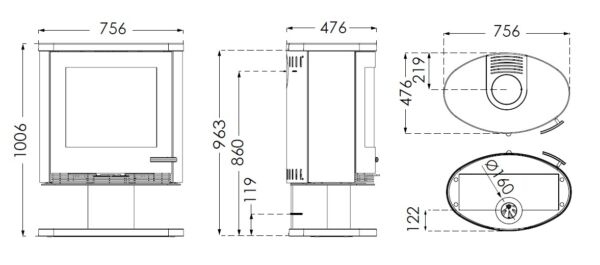 TermaTech TT22RP Contemporary Wood-Burning Stove with Cast Iron Base