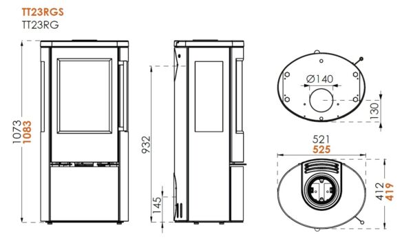 TermaTech TT23RG Contemporary Wood Burning Stove with Panoramic Glass