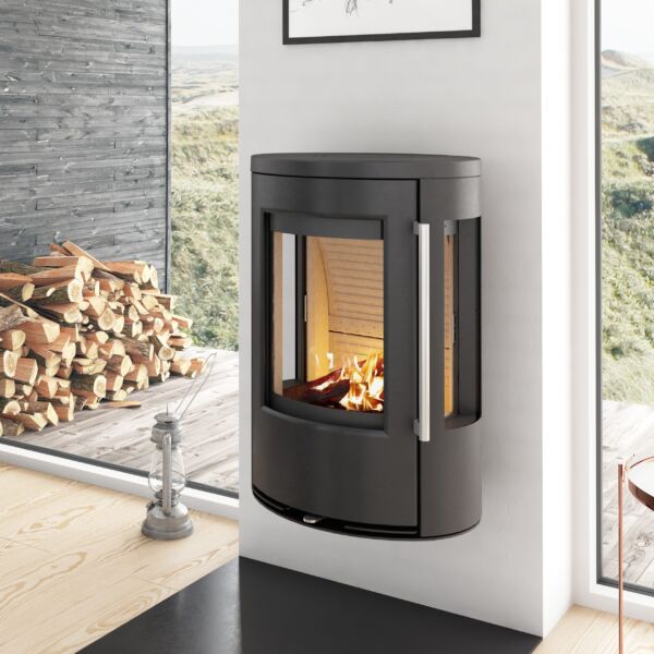 TermaTech TT23RGW Wall-Mounted Contemporary Wood-Burning Stove, Black