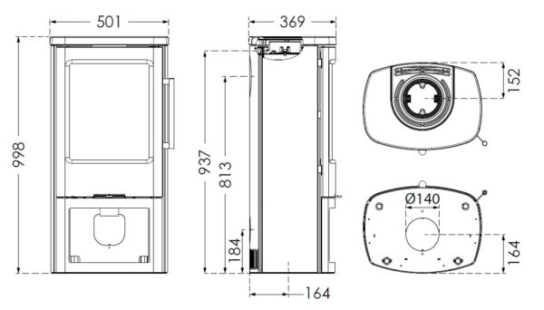 TermaTech TT44 Contemporary Wood Burning Stove with Curved Glass