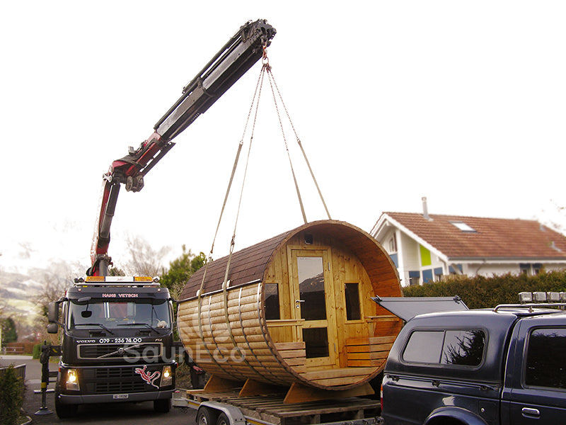 Barrel Saunas – Two-Room Thermowood Barrel Sauna Lodge (13ft) for 6 | Terrace & Wood-Fired Heater