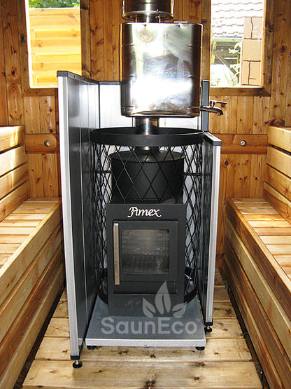 Barrel Saunas – Two-Room Thermowood Barrel Sauna Lodge (13ft) for 6 | Terrace & Wood-Fired Heater