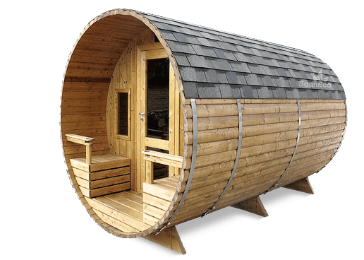 4-meter two-room thermowood sauna cabin with terrace, exterior view