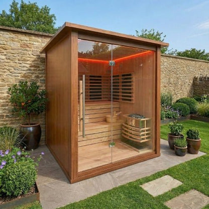 V2 Hybrid-Heating 4 Person Sauna Infrared & Electric Stove Sauna