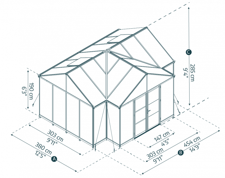 Victory Grand Garden Chalet 13' x 15' Greenhouse - Black Aluminium Frame & Clear Polycarbonate Panels