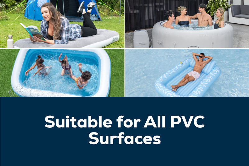 Applying vinyl repair patch to hot tub