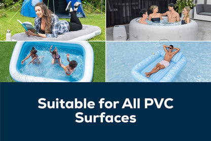 Applying vinyl repair patch to hot tub