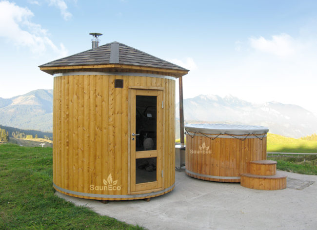 Barrel Saunas – Thermowood Garden Sauna Lodge (2.8m) for 6 | Electric Heater