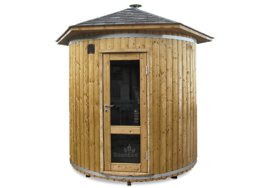Thermowood garden sauna lodge, exterior view