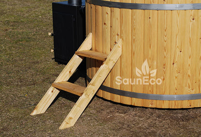Barrel Saunas Medium Larch Bathing Barrel interior benches and partition wall