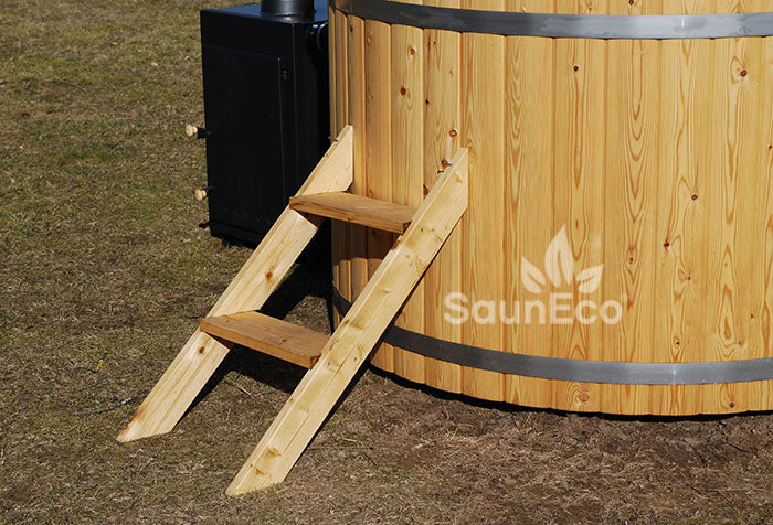Barrel Saunas Family Larch Hot Tub two-step entry ladder