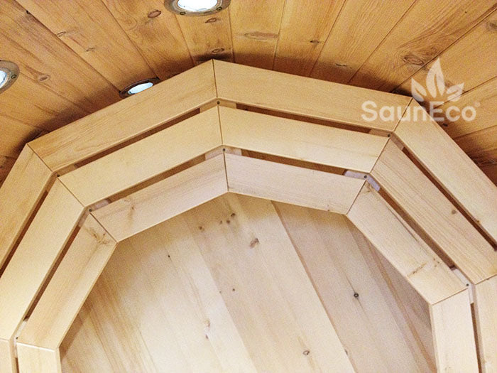 Barrel Saunas Medium Larch Wood Hot Tub wooden drain plug close-up