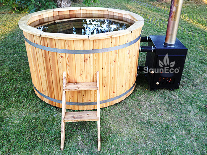 Customers favourite! 6-person Ø5.5ft Round Wooden Hot Tub Spa + External Woodburning heater