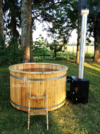 Customers favourite! 6-person Ø5.5ft Round Wooden Hot Tub Spa + External Woodburning heater