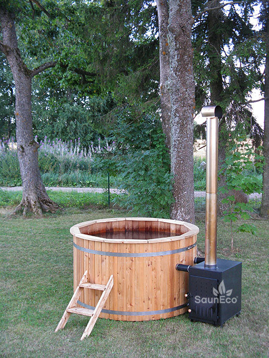 Customers favourite! 6-person Ø5.5ft Round Wooden Hot Tub Spa + External Woodburning heater