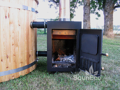 Barrel Saunas 6-person Larch Wood Hot Tub set up in garden