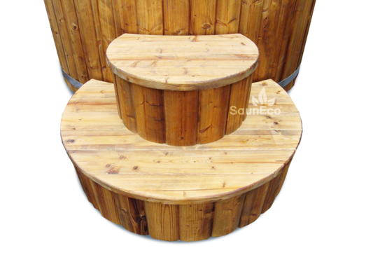 Solid spruce wood stairs for wooden hot tub
